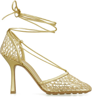 Stretch metallic leather and mesh sandals-1